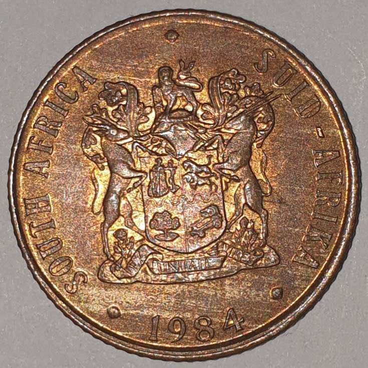 1984 - 2 CENT COIN (TWO CENT COIN) - RSA - BRONZE - KM#83 - BILINGUAL LEGEND - WILDEBEEST